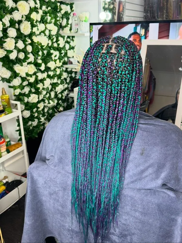 Box braids in progress at my salon
