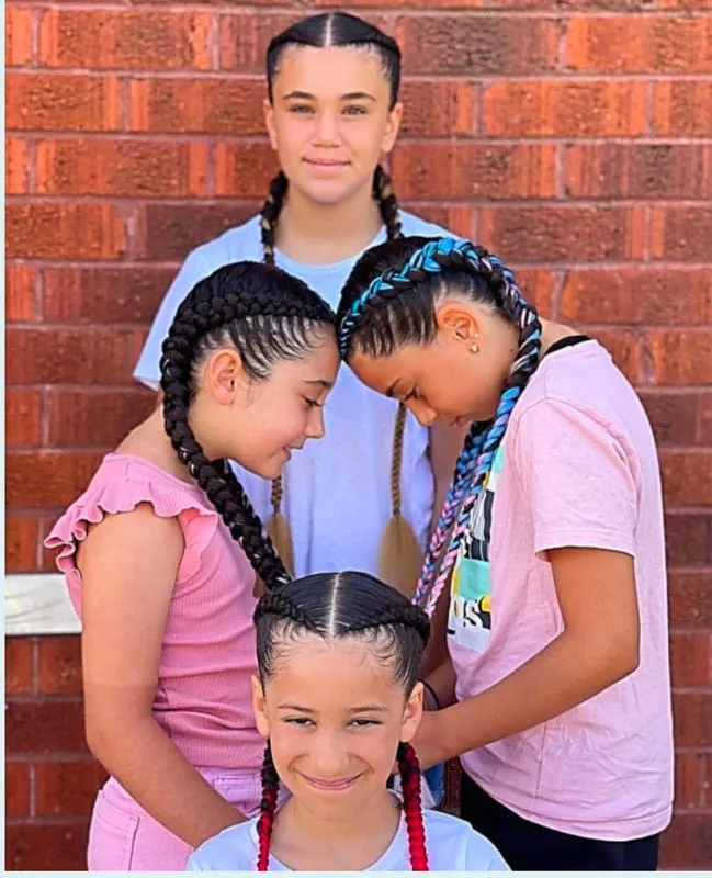 4 kids 2 Dutch braids each. — real salon work by Mariama