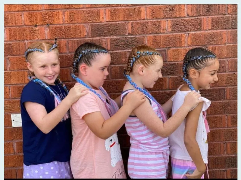 5 kids, 2 Dutch braids each — real salon work by Mariama