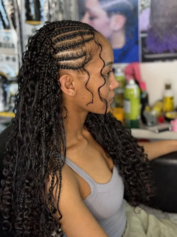 Fulani goddess box braids (synthetic Curls) — real salon work by Mariama