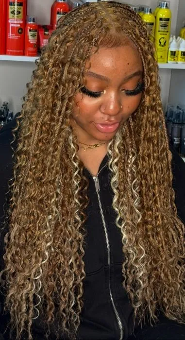 Smedium boho knotless / box braids — real salon work by Mariama