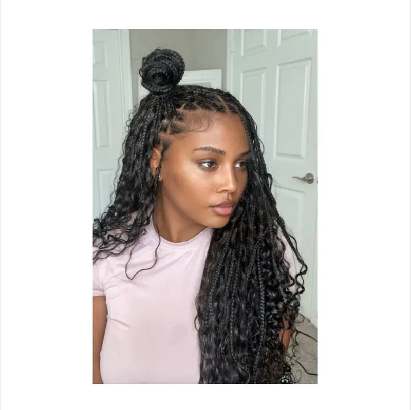 Small boho full curly Braids (knotless and box braids) — real salon work by Mariama