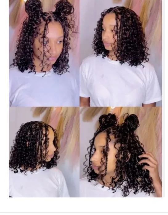 Medium bob Boho Knotless Braids (hair included 1 pack human curly hair) — real salon work by Mariama