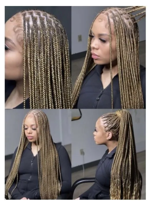 Small knotless color 27 & 613 cover — real salon work by Mariama
