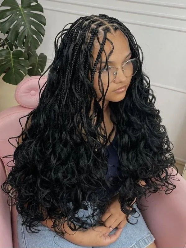 Medium French Curls Boho braids — real salon work by Mariama