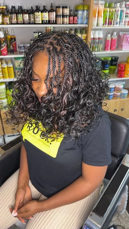 Medium French curl boho curls Bob — real salon work by Mariama